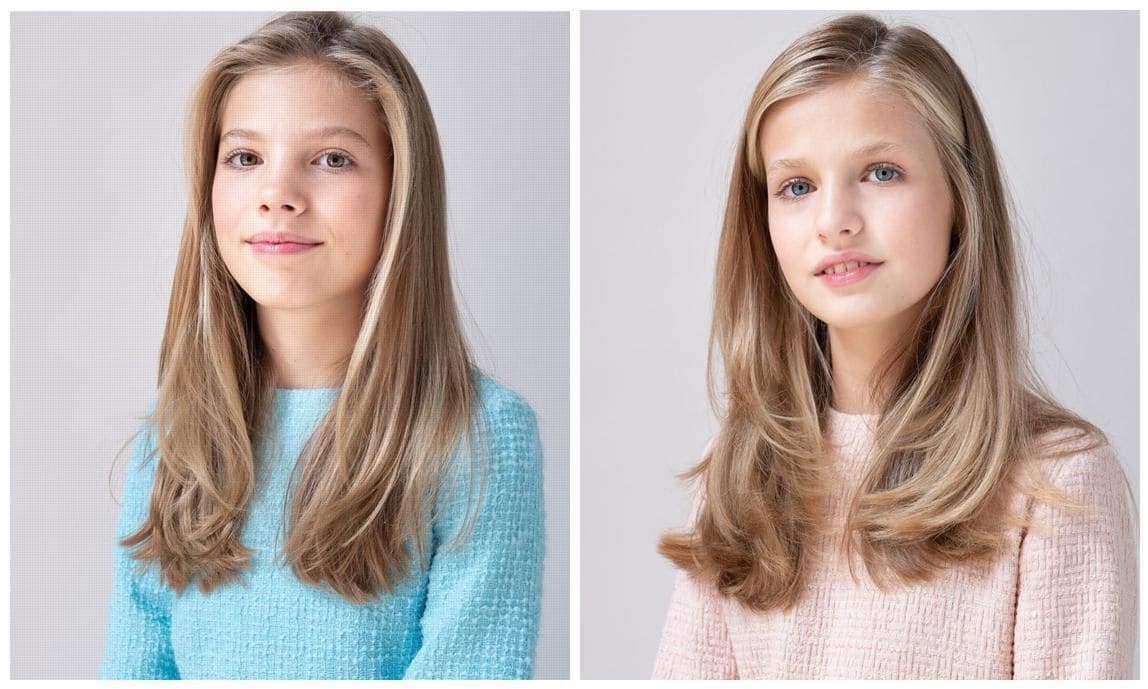 Collage of Princess Leonor and Sofia official portraits