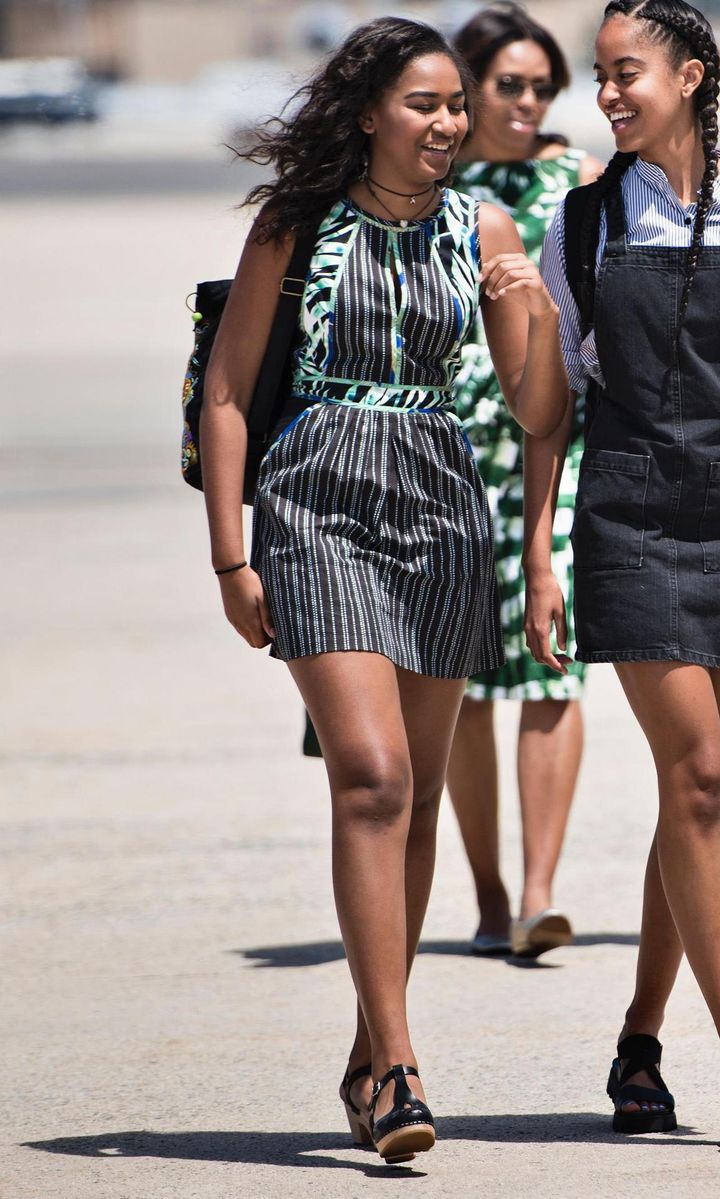 Sasha Obama striped dress with green trim
