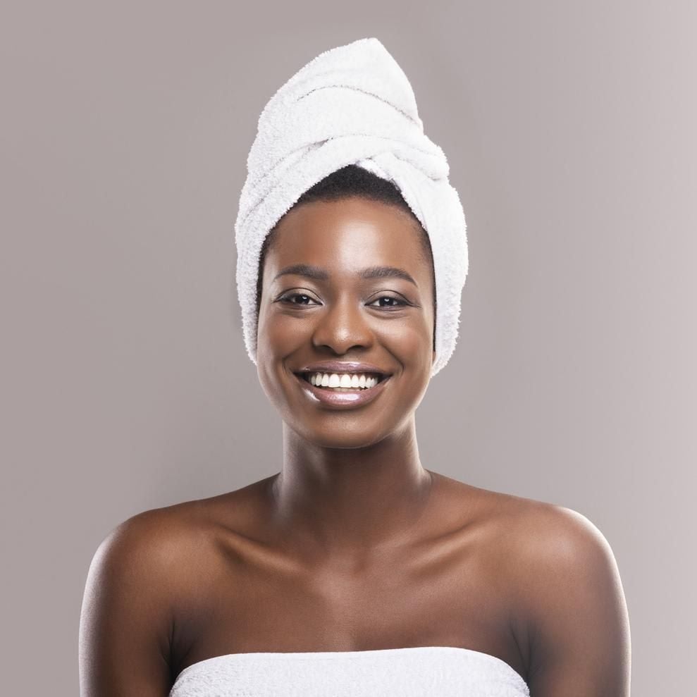 Woman using a hair toweln