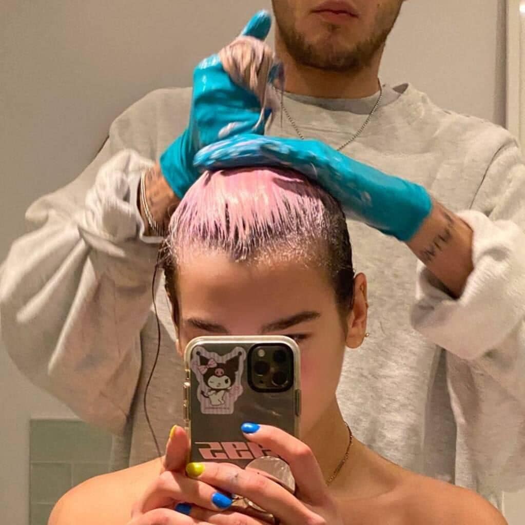 Dua Lipa with pink hair