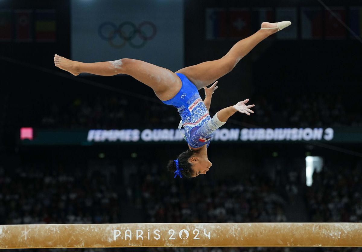 Hillary Heron of Panama competes during the Women's Artistic Gymnastics - balance beam on Day 2 of the Olympic Games Paris 2024 at Bercy Arena on July 28, 2024, in Paris, France. (Photo by Ulrik Pedersen/DeFodi Images via Getty Images)