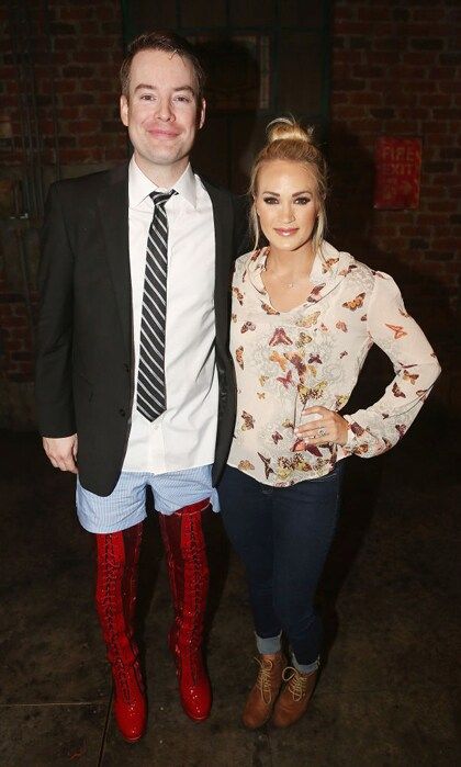 <i>American Idol</i> champs reunited in NYC. Carrie Underwood, who was in the Big Apple promoting her Calia by Carrie Underwood line, visited David Cook on Broadway at <i>Kinky Boots</i>.
Photo: Getty Images