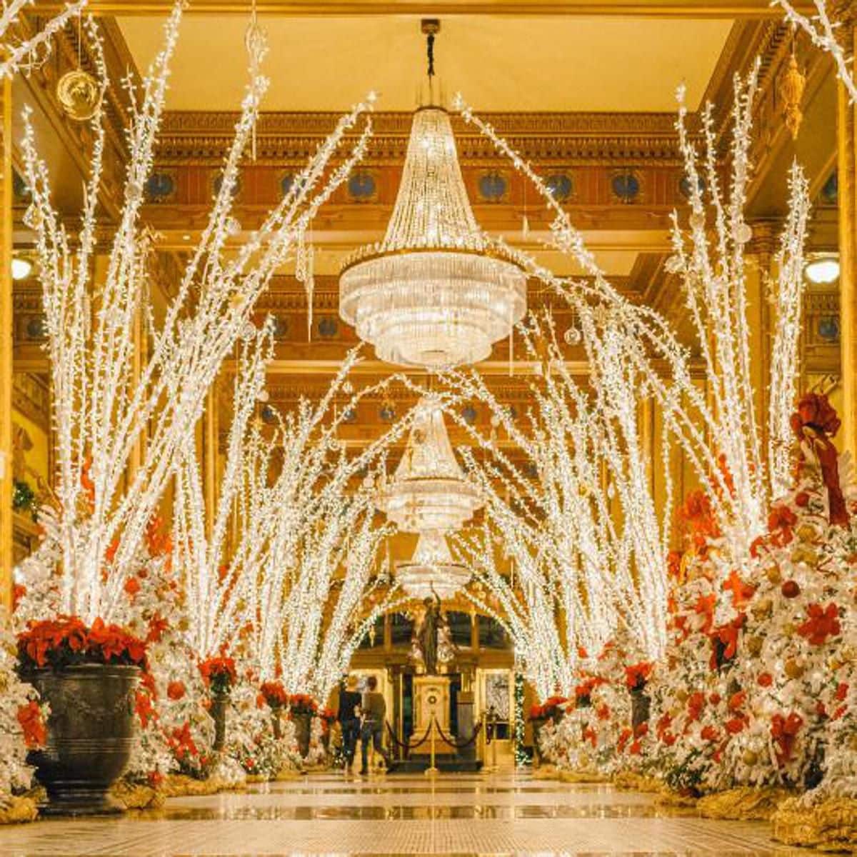 Take a stroll through the "Waldorf Wonderland" in New Orleans. The lobby of The Roosevelt New Orleans, A Waldorf Astoria Hotel is decorated with 112,000 lights, 1,600 feet of garland and 4,000 glass ornaments. After taking in the block-long holiday decor, you can grab a handcrafted holiday season drink at The Sazerac Bar.