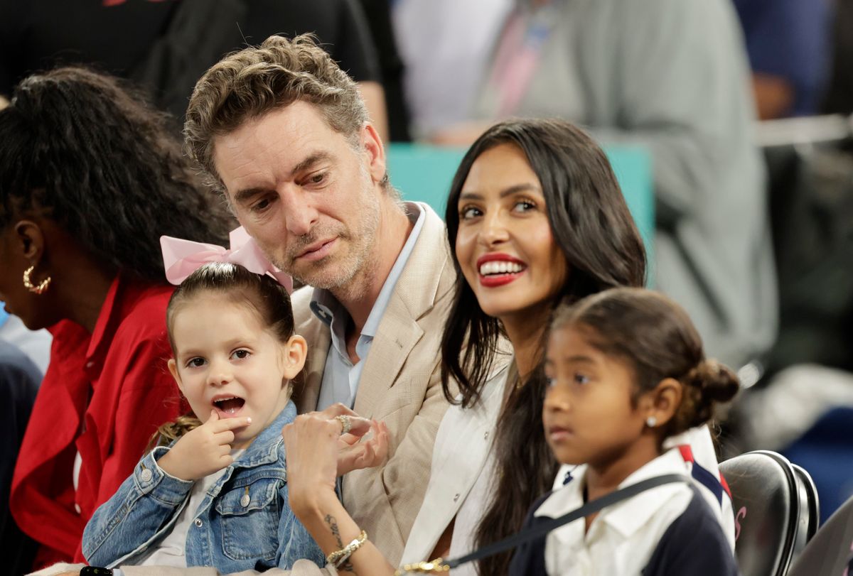 Pau Gasol and Vanessa Bryant attend the Women's Gold Medal game between Team France and Team United States