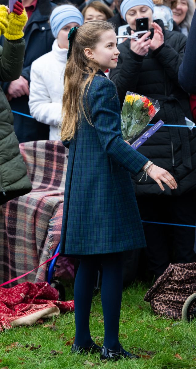 SANDRINGHAM, NORFOLK - DECEMBER 25: Princess Charlotte of Wales attends the Christmas Morning Service at Sandringham Church on December 25, 2024 in Sandringham, Norfolk. (Photo by Samir Hussein/WireImage)