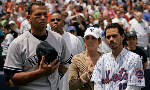 JLo pictured at a game in May, 2005 with her now-ex-husband, Marc Anthony, and current boyfriend, Alex.
Photo: Mike Ehrmann/WireImage