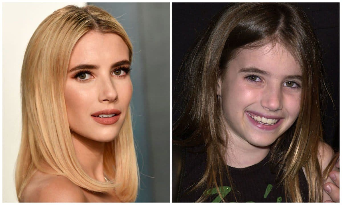 Emma Roberts as a blond on the left and as a natural brunette on the right