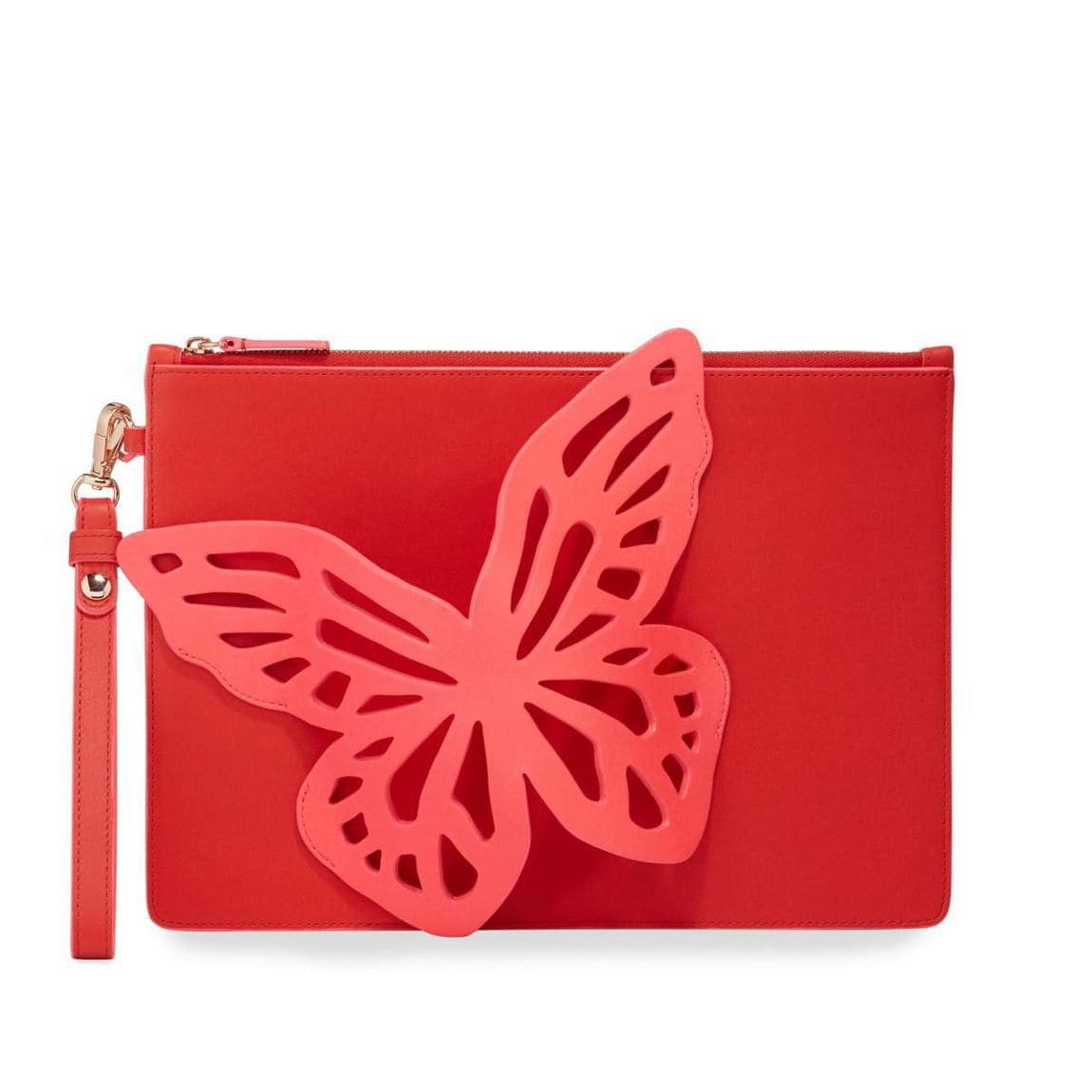 Flossy Butterfly Embellished Leather Pochette Clutch Bag by Sophia Webster