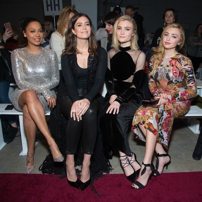 La La Anthony, Mandy Moore, Skylar Samuels and Peyton List sat front row during the Naeem Khan runway show.
Photo: Michael Stewart/WireImage