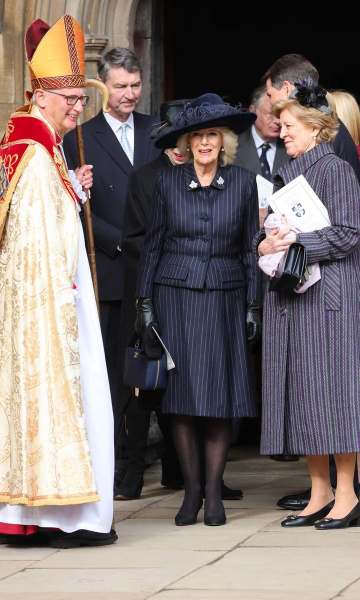 Queen Camilla pictured with Queen Anne Marie of Greece after the service at St. George's Chapel