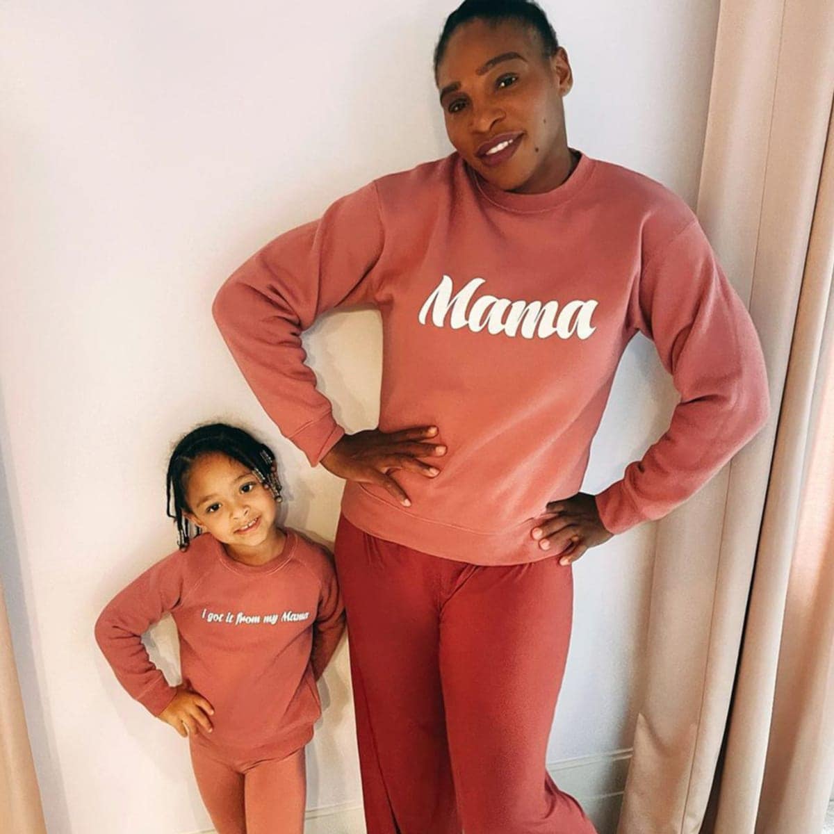 Serena Williams and her daughter Olympia wear coordinated sweatshirts