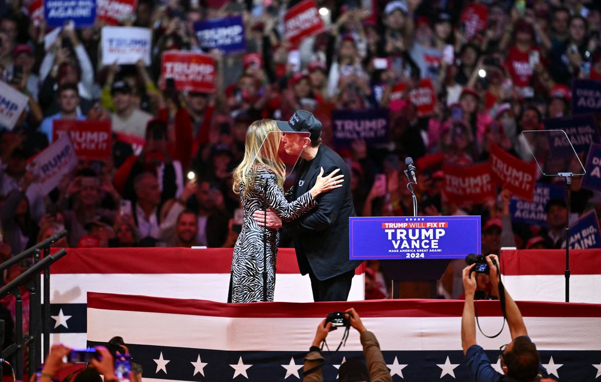 Tesla and SpaceX CEO Elon Musk greets former US First Lady Melania Trump during a rally for former US President and Republican presidential candidate Donald Trump at Madison Square Garden in New York on October 27, 2024. (Photo by ANGELA WEISS / AFP) (Photo by ANGELA WEISS/AFP via Getty Images)