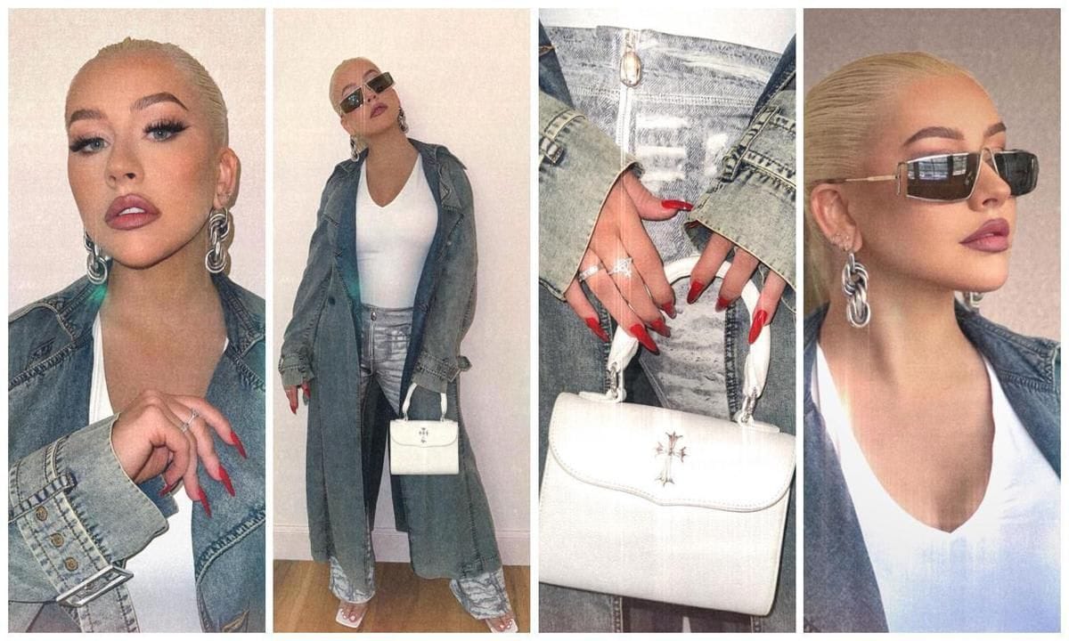 Christina Aguilera reassures the world double denim look is still a trend