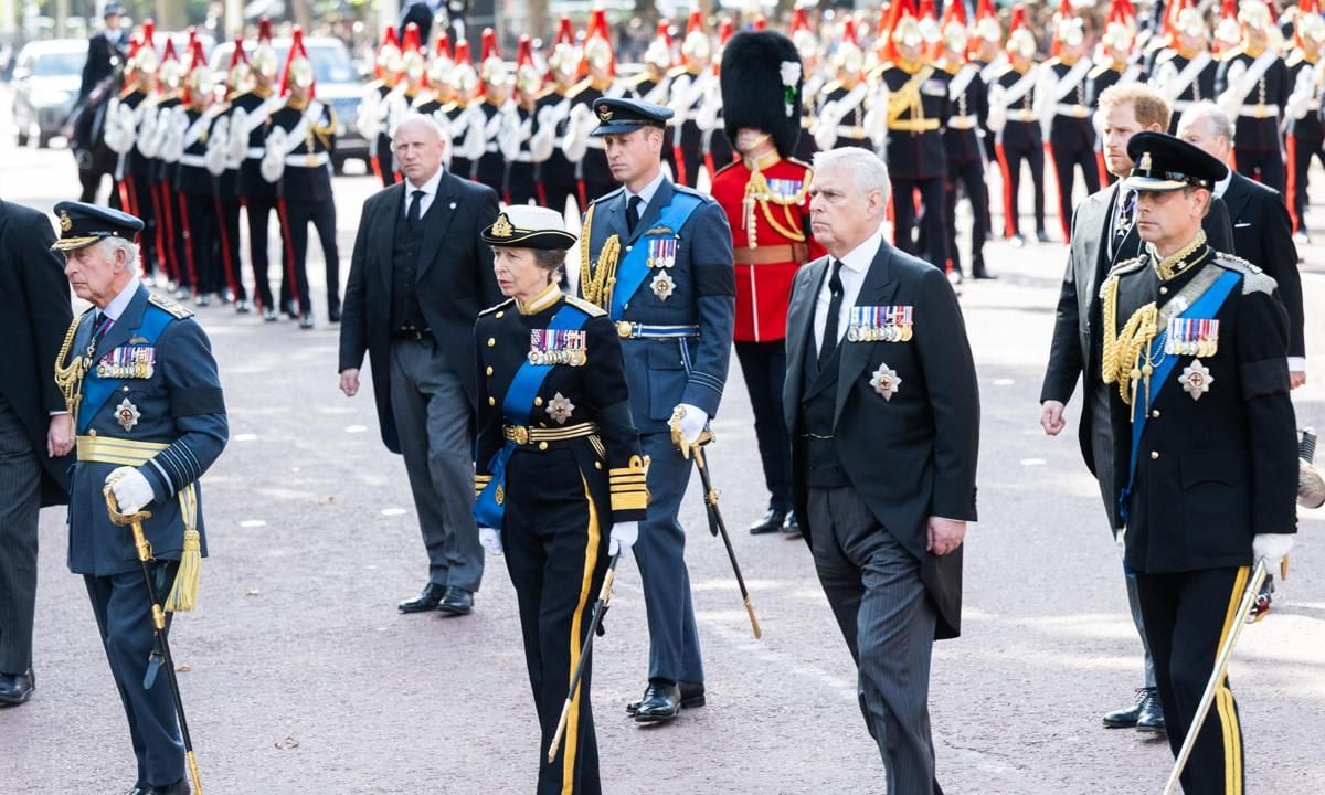 King Charles III, Princess Anne, Prince Andrew and Prince Edward followed their mother's coffin on foot.