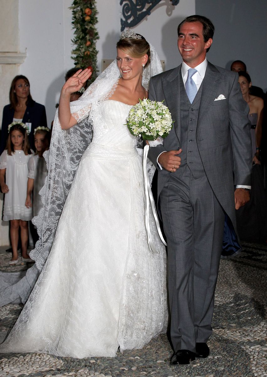 Princess Nikolaos of Greece and Denmark (Tatiana Blatnik) leave in a horse drawn carriage after getting married at the Cathedral of Ayios Nikolaos (St. Nicholas) on August 25, 2010 in Spetses, Greece. Representatives from Europeï¿½s royal families will join the many guests who have travelled to the island to attend the wedding of Prince Nikolaos of Greece, the second son of King Constantine of Greece and Queen Anne-Marie of Greece and Tatiana Blatnik an events planner for Diane Von Furstenburg in London.