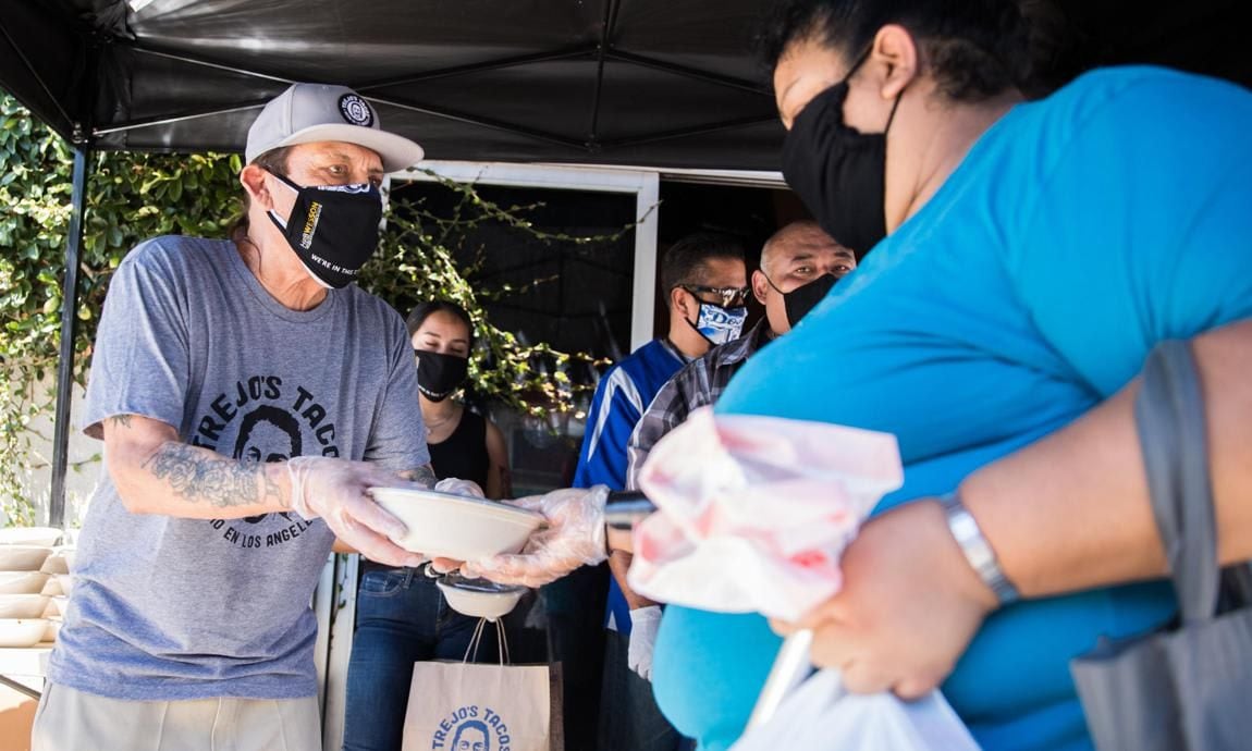 Actor Danny Trejo Joins L.A. Council Member Herb Wesson To Distribute Hot Meals In Koreatown During Coronavirus Pandemic