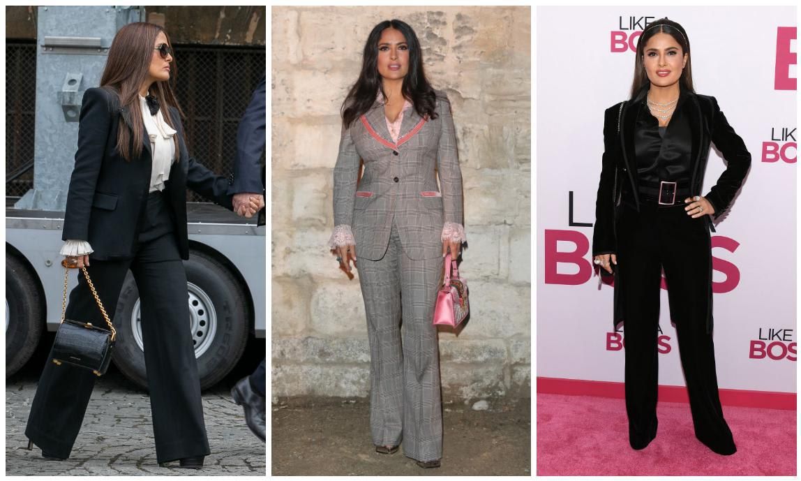 Salma Hayek in pantsuits