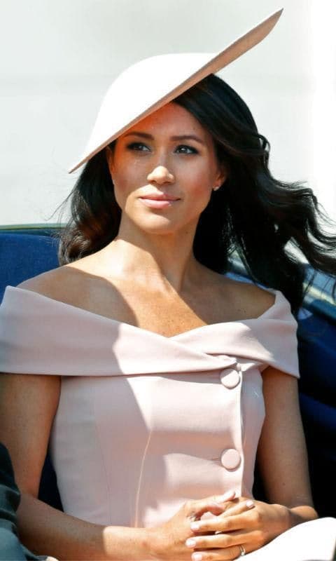 Meghan Markle pink off the shoulder at Trooping the Colour