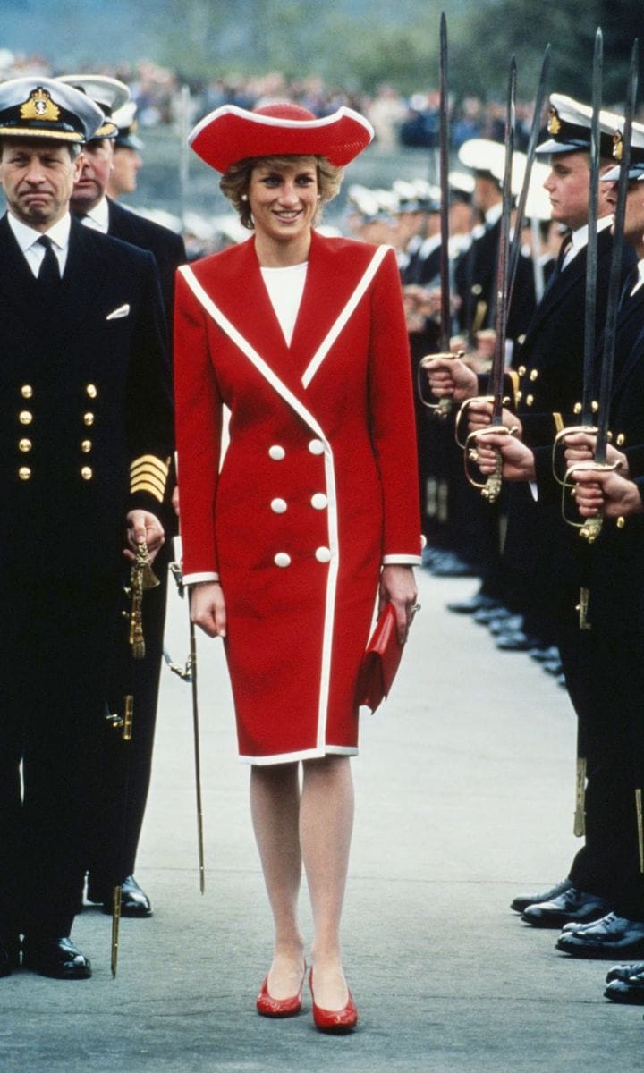 Diana At Dartmouth wearing a red sailor suit