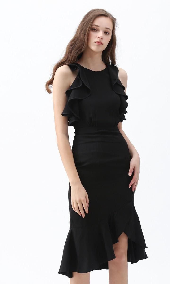 Retro Fancy Asymmetric Dress in Black