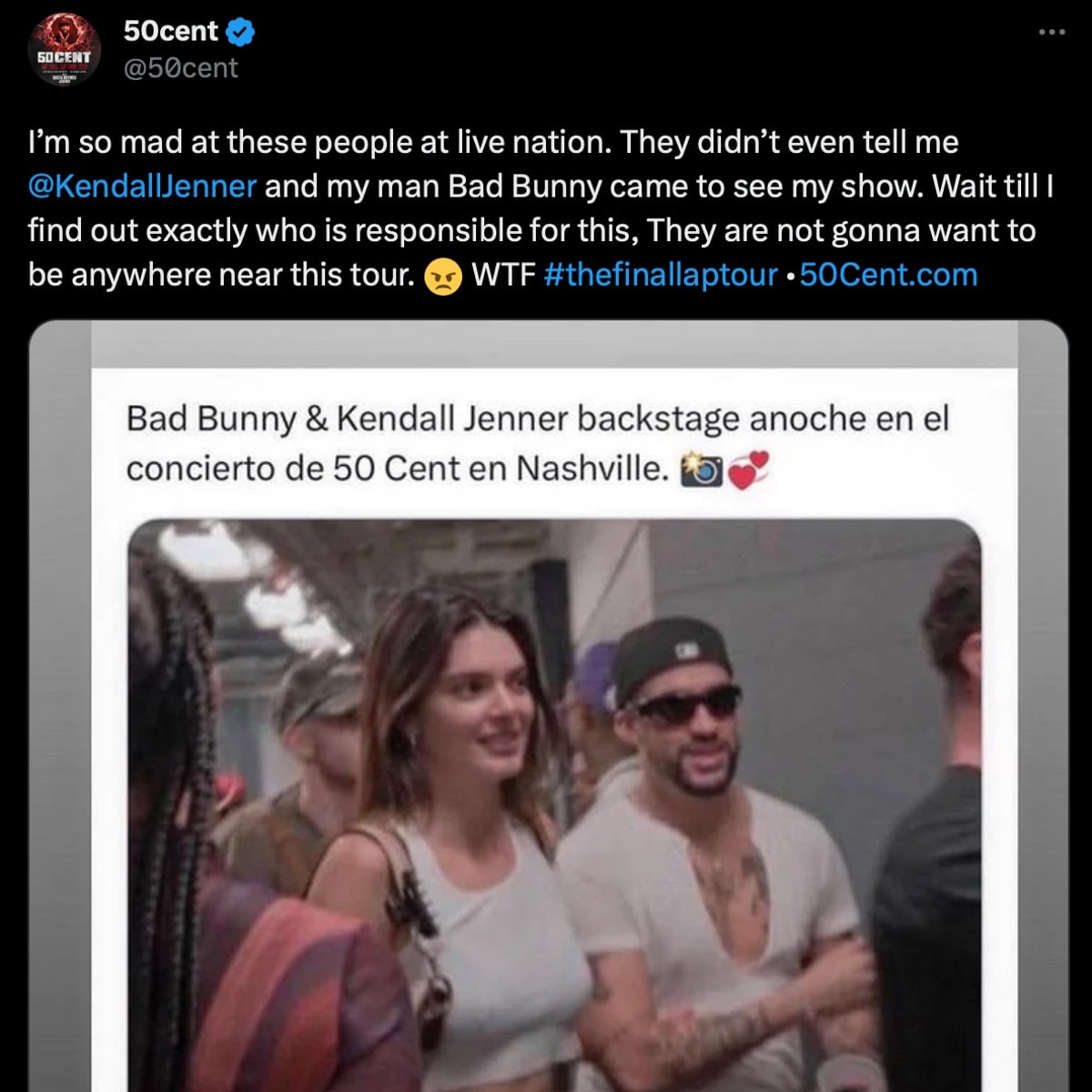 Bad Bunny and Kendall Jenner’s surprise concert attendance leaves 50 Cent upset