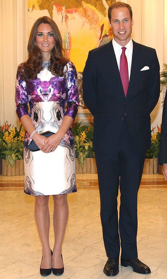 <b>Prabal Gurung: Singapore</b>
<br>
Fashionistas called Kate's sensational purple-and-white floral printed dress "daring" and "fabulous" when she debuted it on the Southeast Asia Diamond Jubilee tour in 2012.
</br><br>
The Duchess's key choice of a New York-based fashion designer born in Singapore gives us a glimpse into the thought and preparation that goes into her tour wardrobes. Royal fans were so thrilled with the touching detail, that when the dress went on sale days later, it sold out within the hour.
<br><br>
Photo: Samir Hussein/WireImage