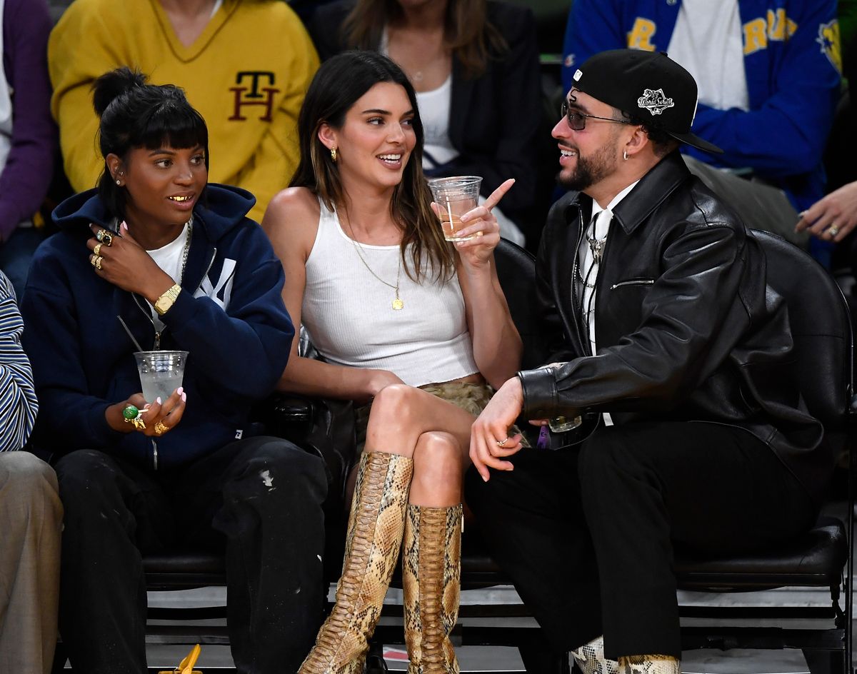 Kendall Jenner and Bad Bunny attend the Western Conference Semifinal Playoff game 