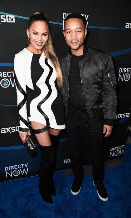 February 4: Chrissy Teigen and John Legend also dazzled at the DIRECTV NOW Super Saturday event. The stylish power couple kept things cool on the carpet in all black and white.
Photo: Frazer Harrison/Getty Images