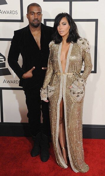 The couple arrived at the 57th Annual GRAMMY Awards on February 8, 2015 in Los Angeles sparking quite the media frenzy over Kim's Jean Paul Gaultier robe gown.
<brPhoto: Getty Images