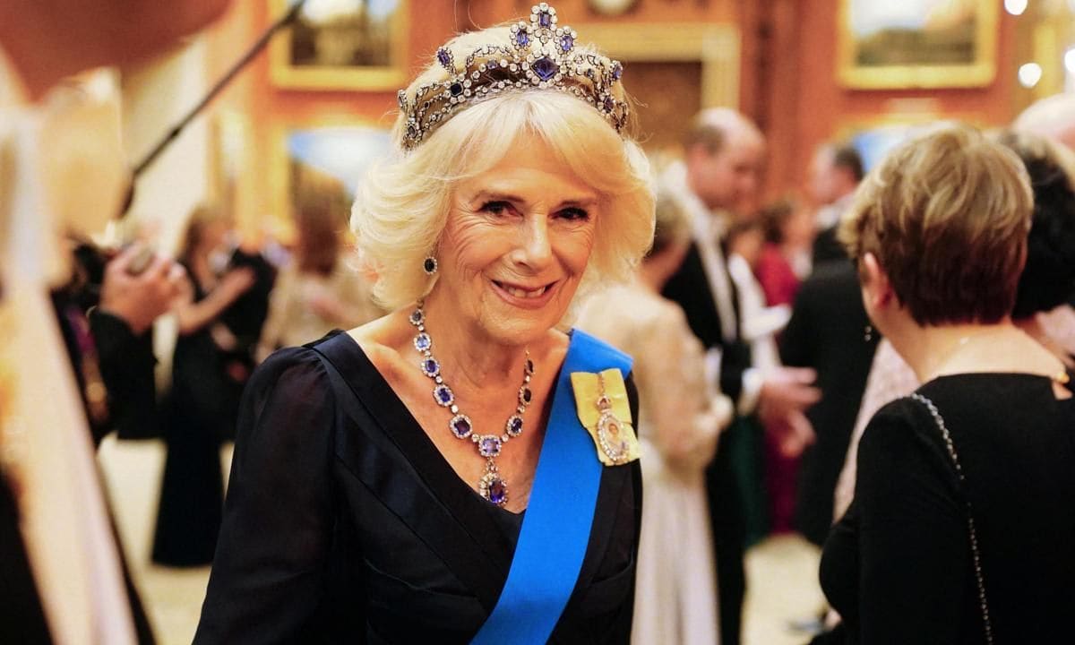 The Queen Consort dazzled wearing the Belgian Sapphire tiara on Dec. 6.