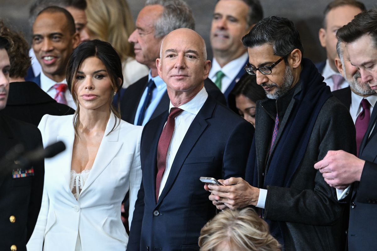 Lauren Sanchez, Amazon founder Jeff Bezos, Google CEO Sundar Pichai and Tesla and SpaceX CEO Elon Musk attend the inauguration of U.S. President-elect Donald Trump