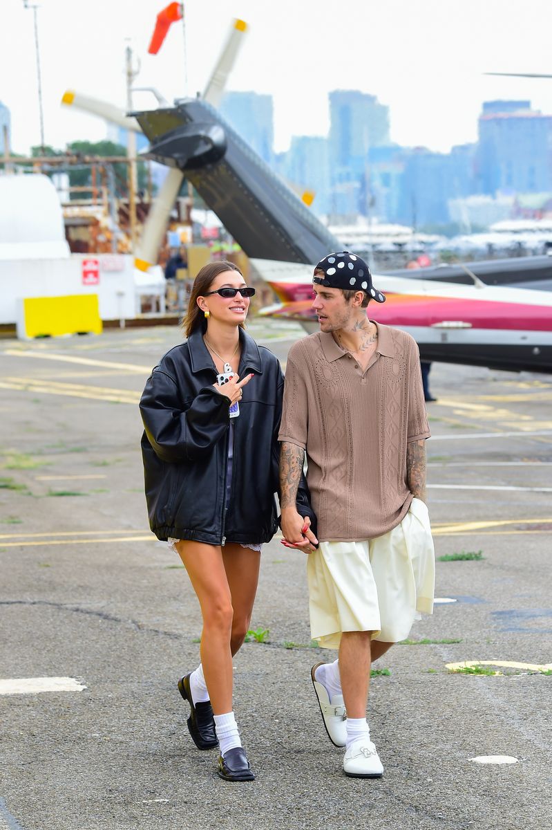 Hailey Bieber and Justin Bieber are seen on August 29, 2023 in New York City. (Photo by Raymond Hall/GC Images )