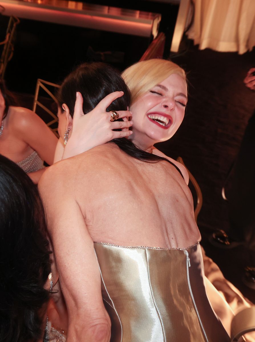 Elle Fanning, Demi Moore during the 82nd Annual Golden Globes held at The Beverly Hilton on January 05, 2025 in Beverly Hills, California. (Photo by Christopher Polk/GG2025/Penske Media via Getty Images)