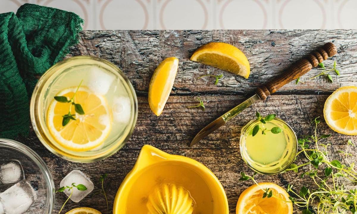 Homemade lemonade with herbs