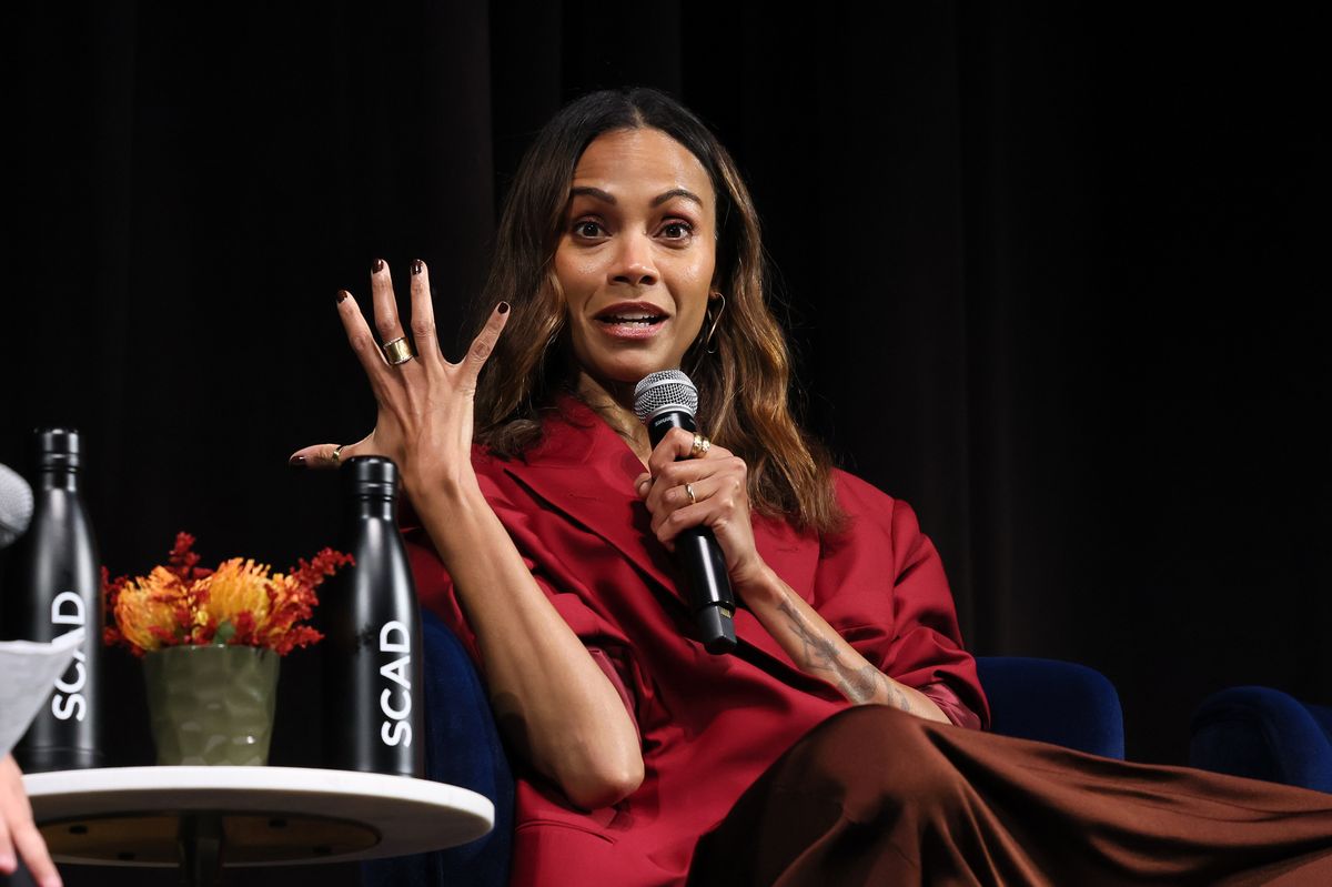 Zoe Saldana discussing 'Emilia Perez' at the Savannah Film Festival