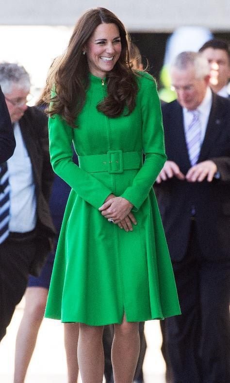 Kate Middleton wearing a green coat dress