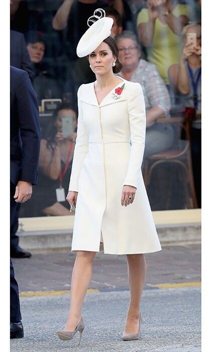 The Duchess of Cambridge arrived for her Belgian visit wearing the Alexander McQueen coat dress she wore to Princess Charlotte's christening.
Photo: Chris Jackson - Pool/Getty Images