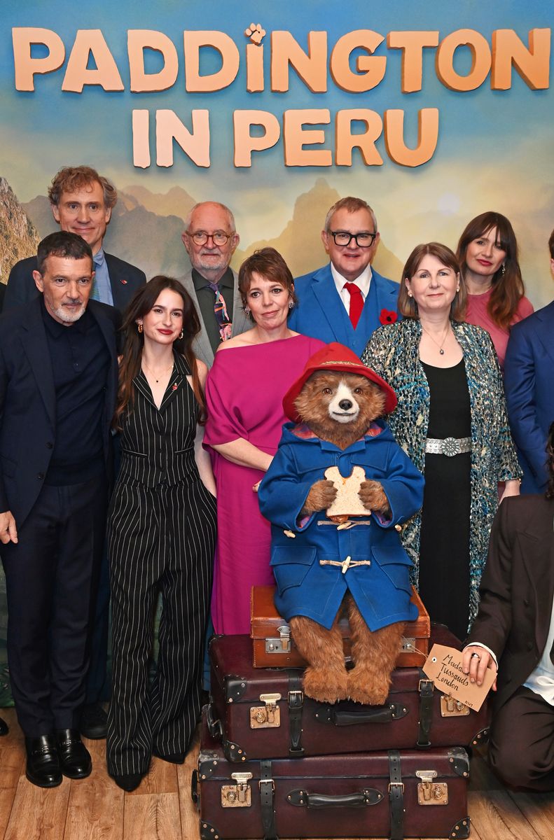 Antonio Banderas, Dougal Wilson, Madeleine Harris, Jim Broadbent, Olivia Colman, Hugh Bonneville, Rosie Alison and Emily Mortimer attend the World Premiere of "Paddington In Peru" 