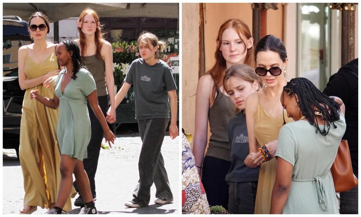 Angelina Jolie and Salma Hayek go shopping with their daughters Zahara, Vivienne, and Paloma Valentina