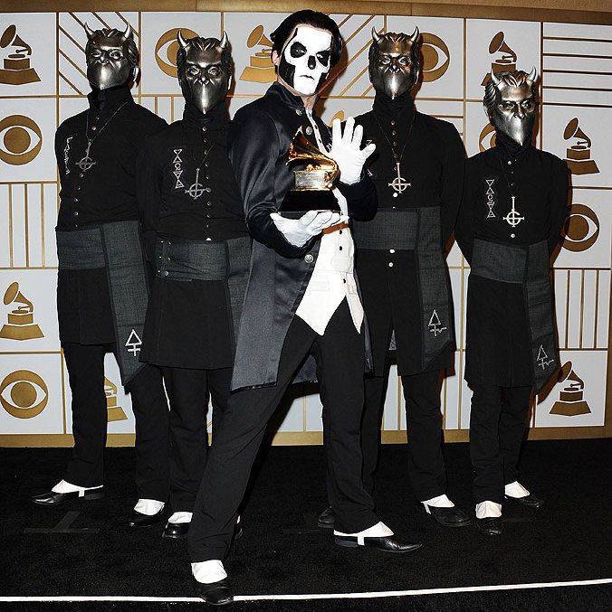 Swedish band Ghost rocked a ghoulish look to collect their Best metal performance trophy.<br />
Photo: Getty Images