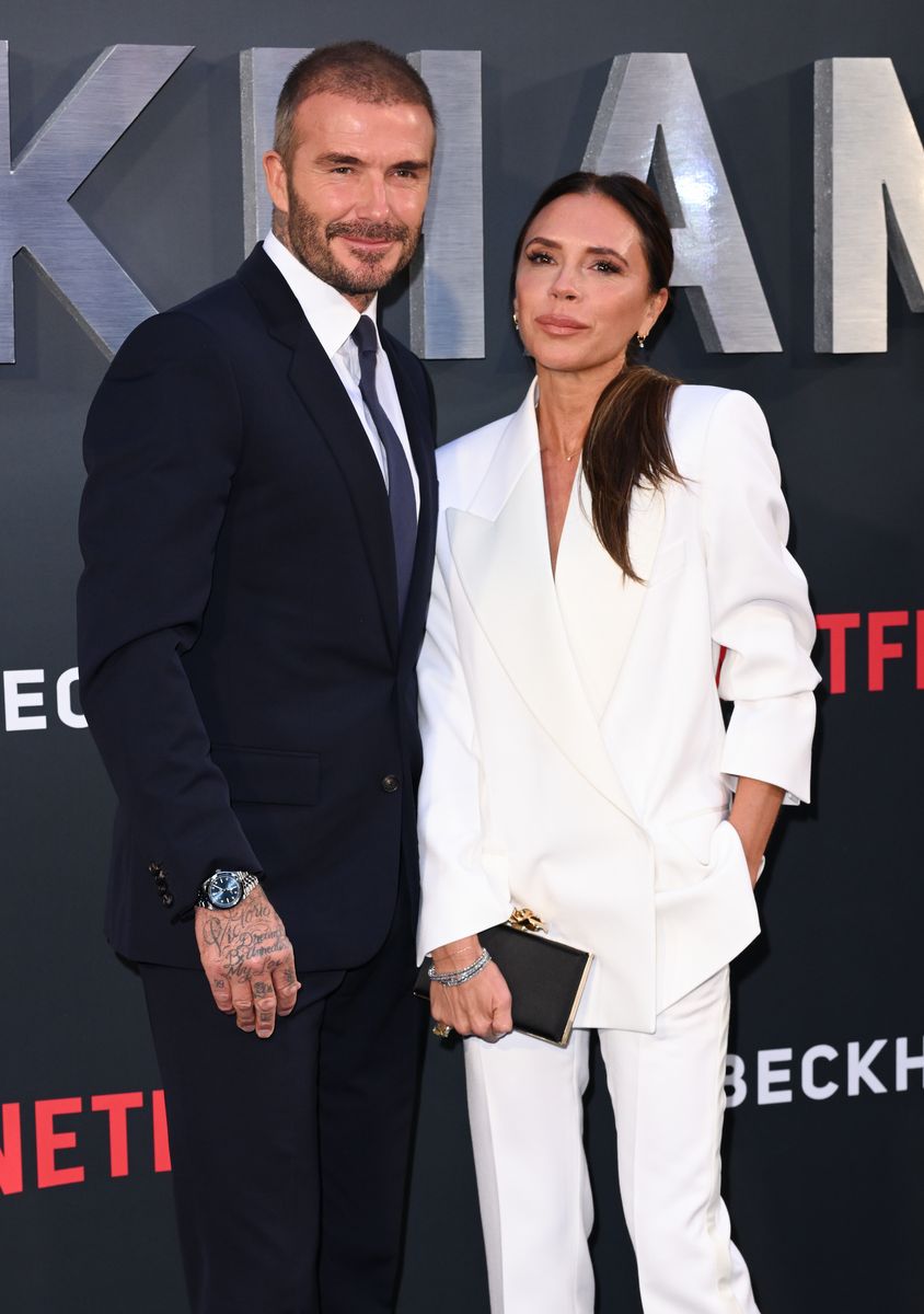 LONDON, ENGLAND - OCTOBER 03: Victoria Beckham and David Beckham attend the Netflix 'Beckham' UK Premiere at The Curzon Mayfair on October 03, 2023 in London, England. (Photo by Karwai Tang/WireImage)