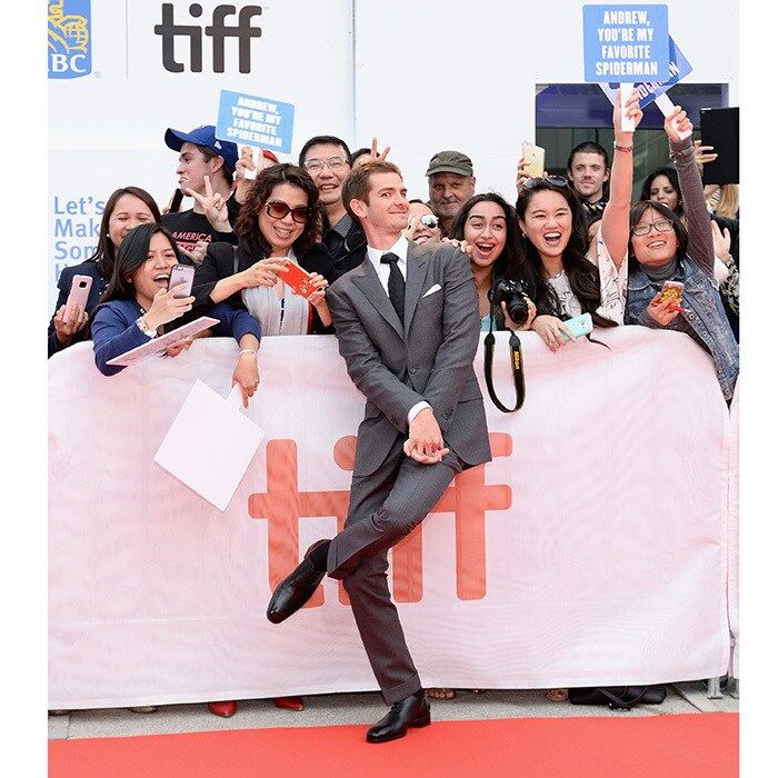 Fans held "You're my favorite Spiderman" signs as Andrew Garfield mingled with the crowd at the premiere of <I>Breathe</I>.
Photo: Tara Ziemba/WireImage