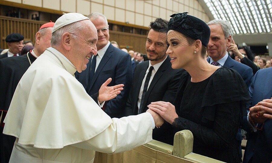 Katy Perry and Orlando Bloom are back on and meeting the Pope! Just days after the popstar confirmed she was "spoken for" when asked about her relationship status, Katy met Pope Francis with <I>Pirates of the Caribbean</I> star Orlando at Vatican City in Rome on Saturday, April 28. The famous couple were attending the annual Unite to Cure conference, an event held to discuss the impact of new technology on society and culture.
Photo: WENN