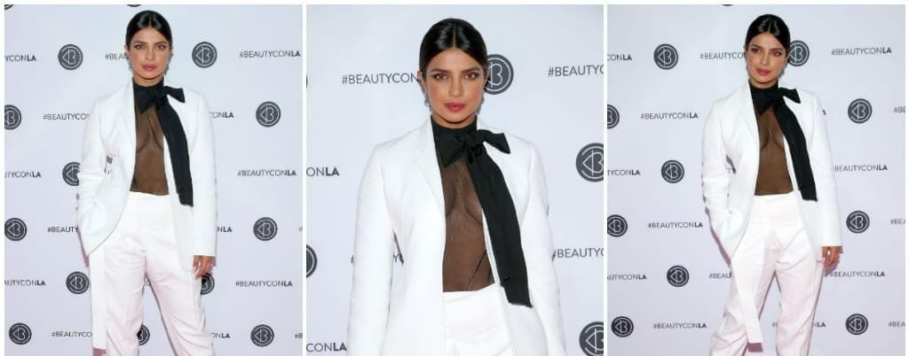 Priyanka Chopra impacto con su power suit y blusa transparente en Los Angeles