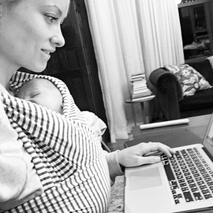 Olivia Wilde is one multi-tasking momma! The actress kept her "tiny office mate," newborn daughter, Daisy Josephine Sudeikis, close as she got work done on her laptop.
Photo: Instagram/@oliviawilde