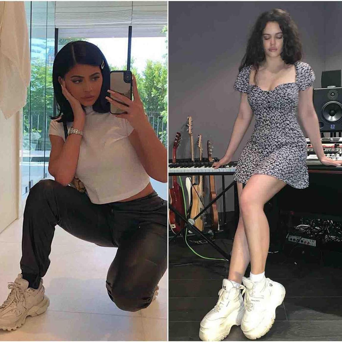 Kylie Jenner and Rosalia with chunky sneakers