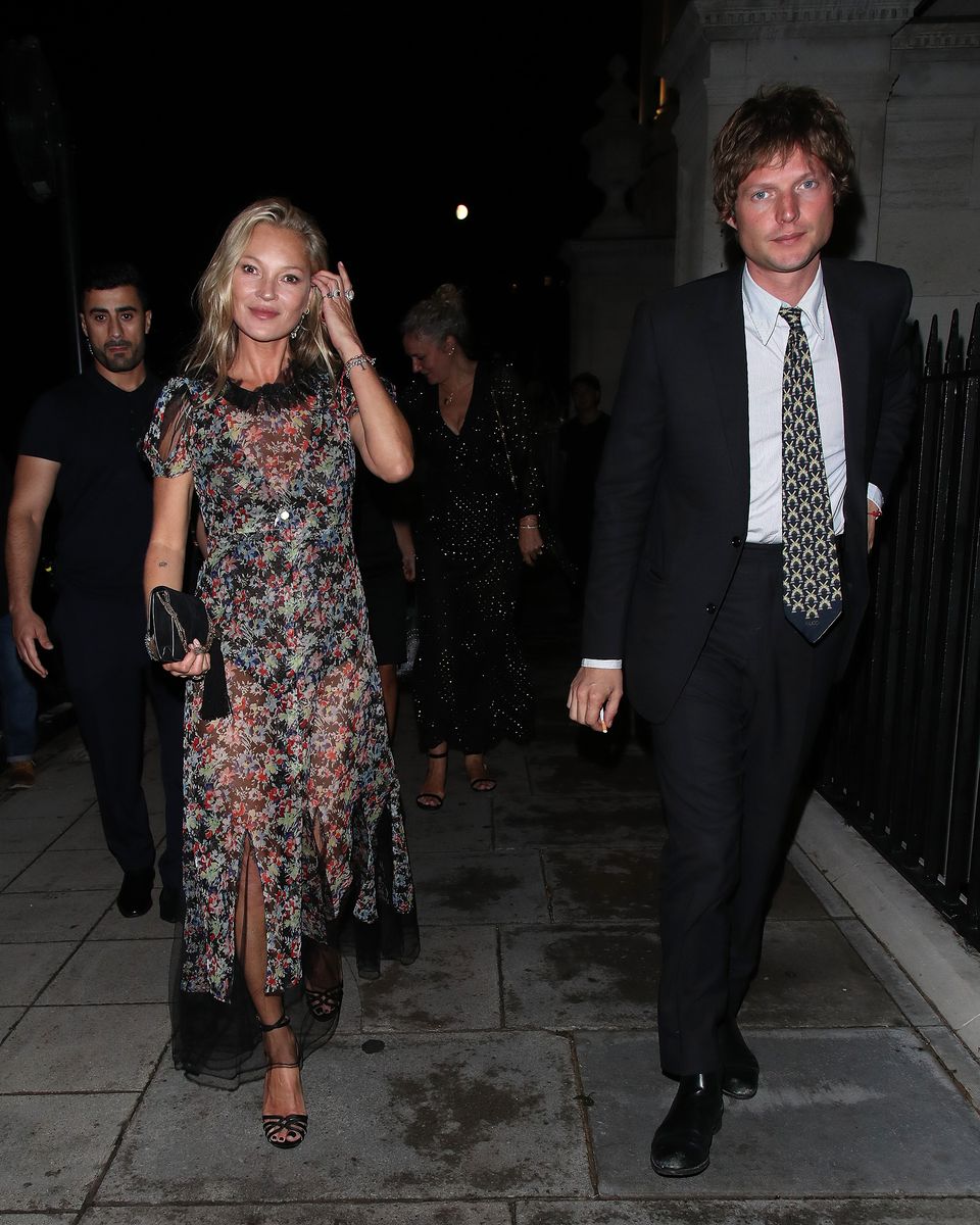 Kate Moss and Count Nikolai von Bismarck are seen celebrating the launch of her new wellness brand Cosmoss 