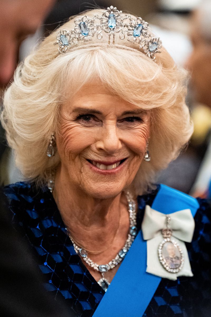 Britain's Queen Camilla arrives to meet with guests during a reception for members of the Diplomatic Corps at Buckingham Palace in London, on November 19, 2024. (Photo by Aaron Chown / PA / AFP) (Photo by AARON CHOWN/PA/AFP via Getty Images)