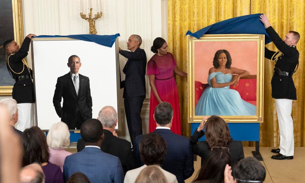 Barack And Michelle Obama Return To White House For Official Portrait Unveiling