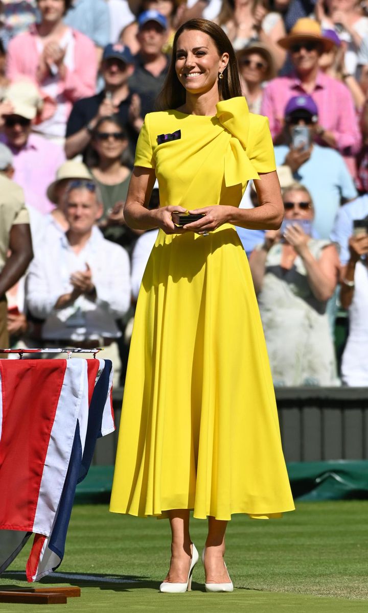 Catherine looked like a ray of sunshine at Wimbledon wearing a yellow Roksanda dress in July.